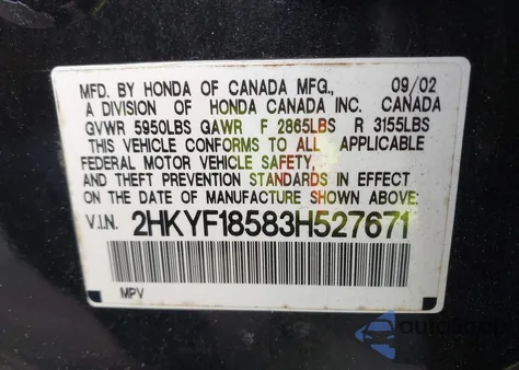 2003 Honda Pilot Ex-L из США, поврежденный, VIN 2HKYF18583H527671